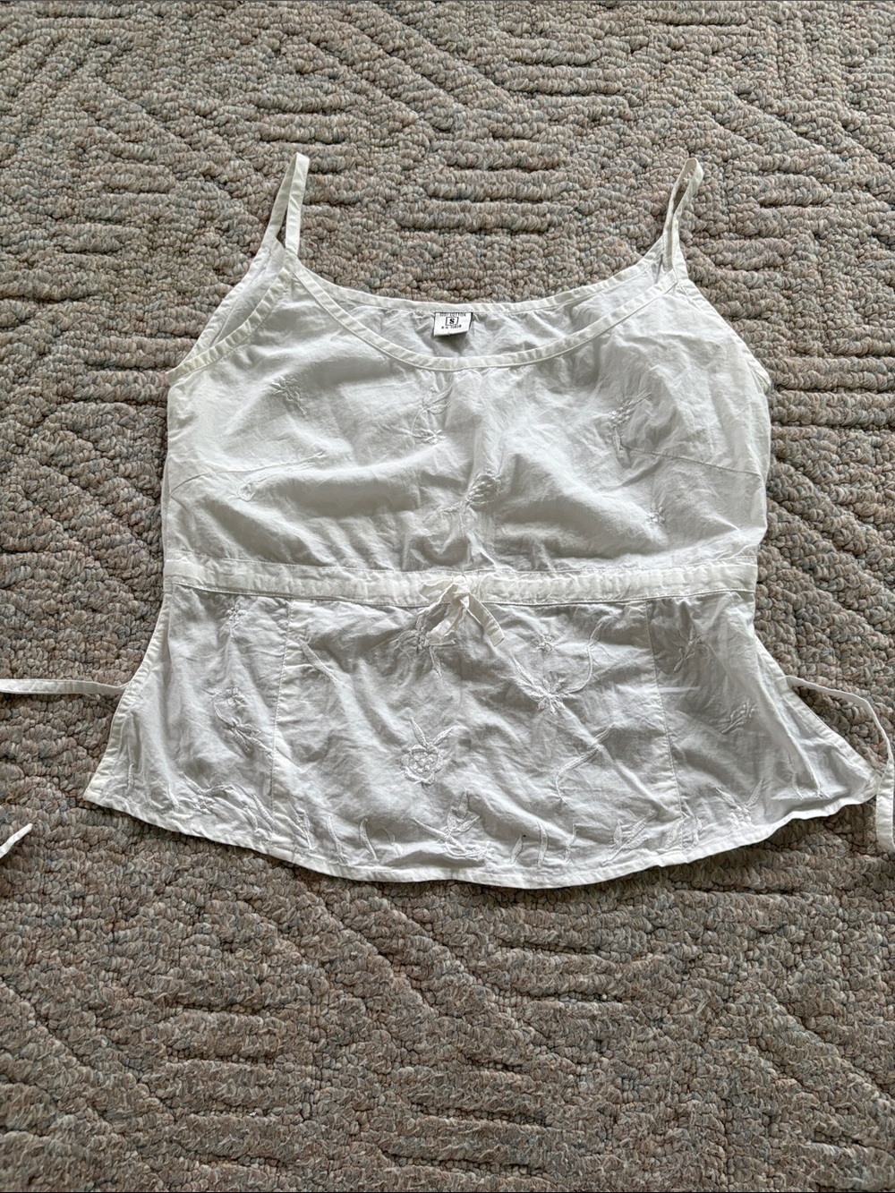 Women's White Spaghetti Strap Camisole with Tie Waist
